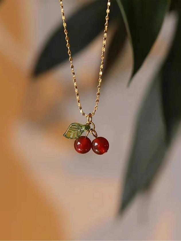 1pc Cute Cherry Pendant Necklace For Women For Birthday Gift