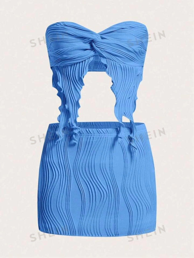 SHEIN ICON Twist Front Asymmetrical Hem Tube Top & Bodycon Skirt | SHEIN UK