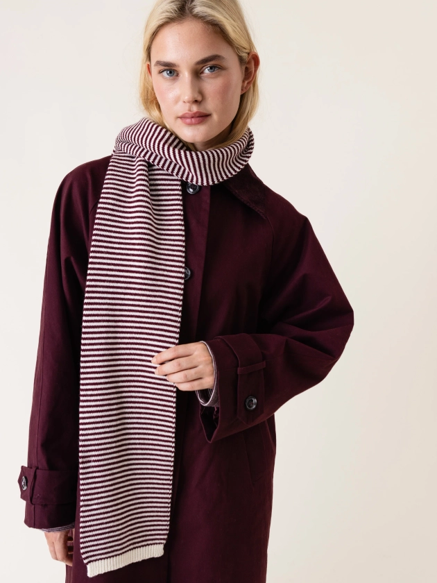 STRIPED MERINO SCARF BURGUNDY/ECRU