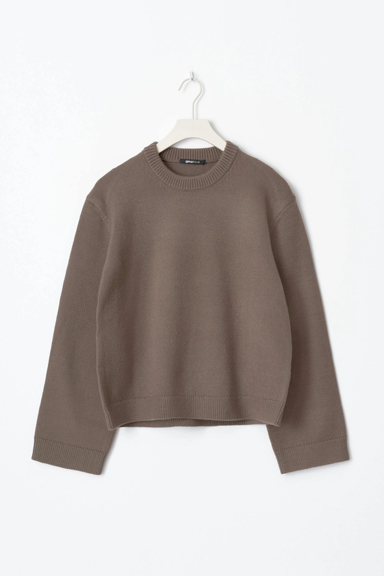 Knitted crew neck sweater - Beige - Dam - Gina Tricot