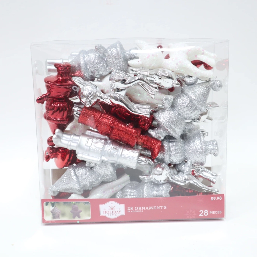 Red/White/Silver Ornaments, 28 Count, by Holiday Time