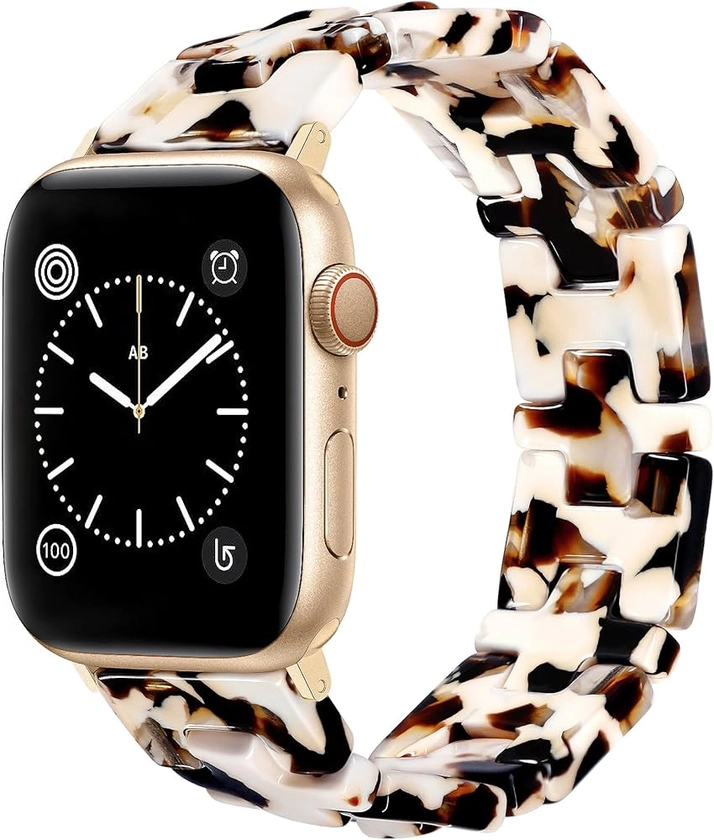 JR.DM Resin Stretchy Nougat Fancy Beaded Bracelet Light Watch Band Women Compatible with Apple Watch Band 38mm 40mm 41mm 42mm (S10) for iWatch Series 10/9/8/7/6/5/4/3/2/1/SE Strap Wristband