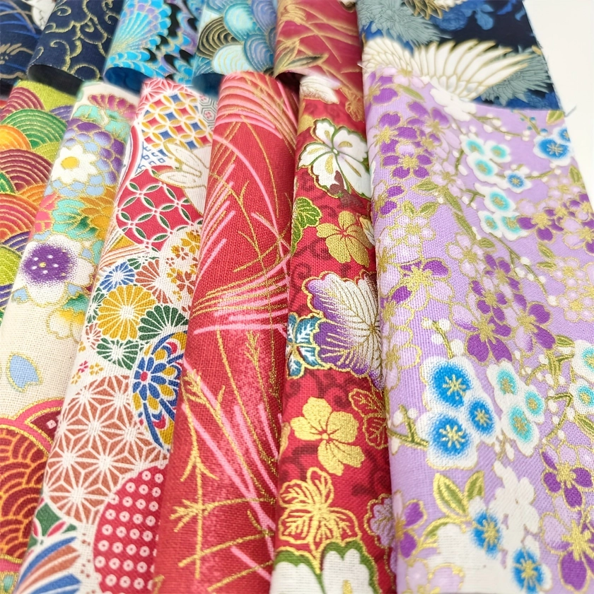 50pcs Bronzing Traditional Japanese Style Cotton Fabric, PreCut Fabric, Sewing Supplies For * Sewing, DIY Bow And DIY Clothing Crafts, 5.91inc