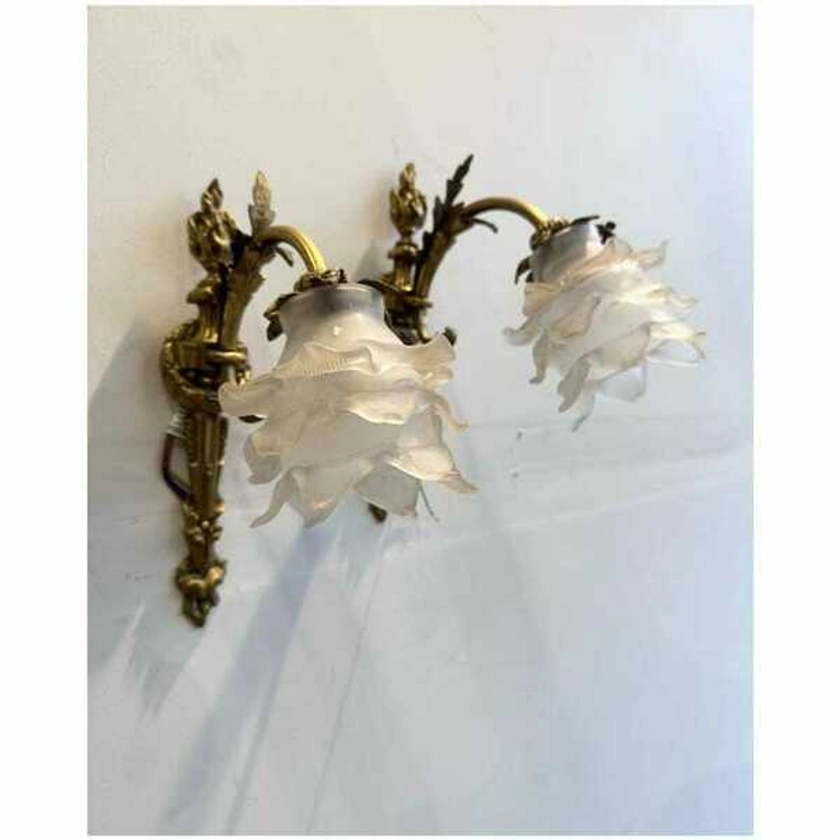 French Empire Gilt Bronze Wall Lights With Flame Detail | Vinterior