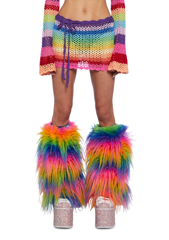 Club Exx Crochet Rainbow Mini Skirt With Tie Closures Festival Raves - Multi