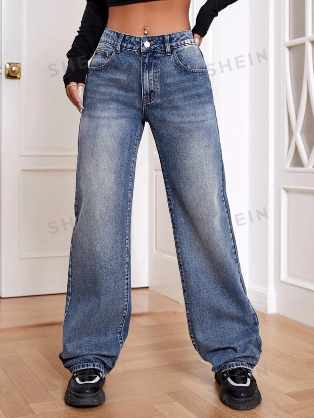 SHEIN EZwear Slant Pocket Wide Leg Jeans