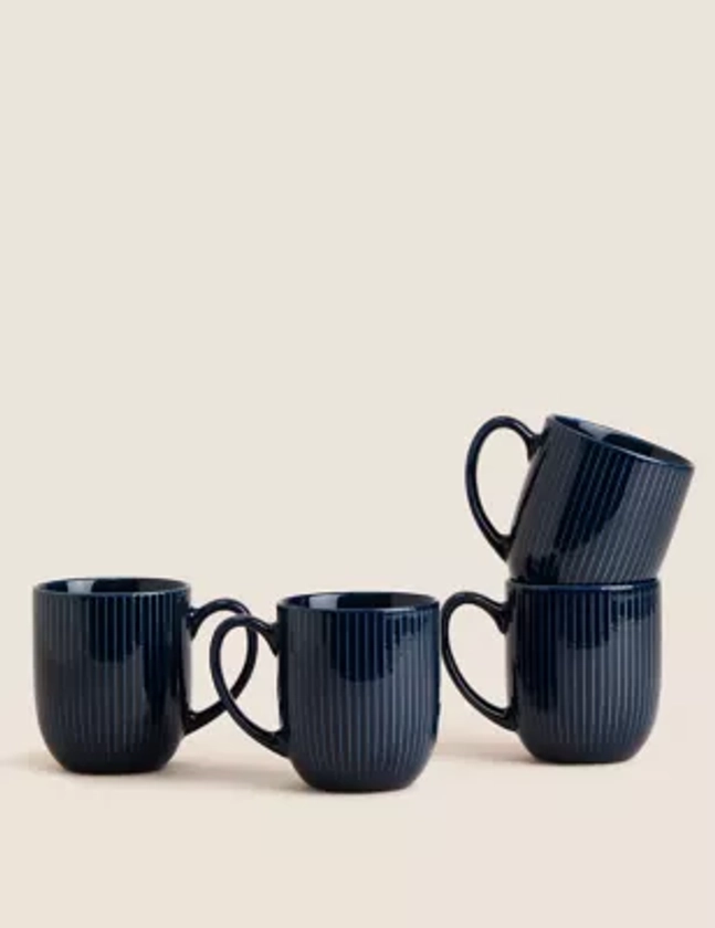 Set of 4 Ribbed Glazed Mugs | M&S Collection | M&S