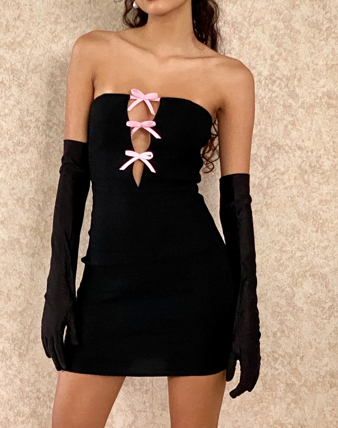 Kagiso Bandeau Mini Dress with Oversized Velvet Bow in Ivory
