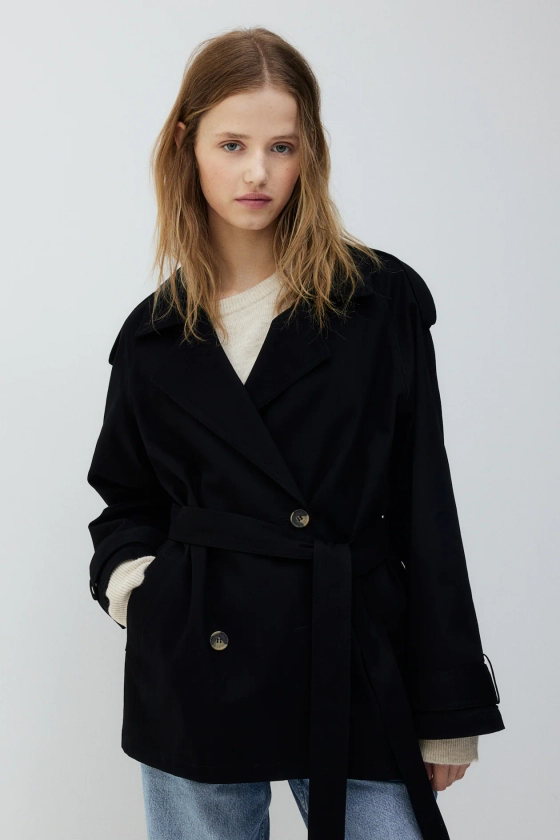 Trench-coat court - Noir - FEMME | H&M FR