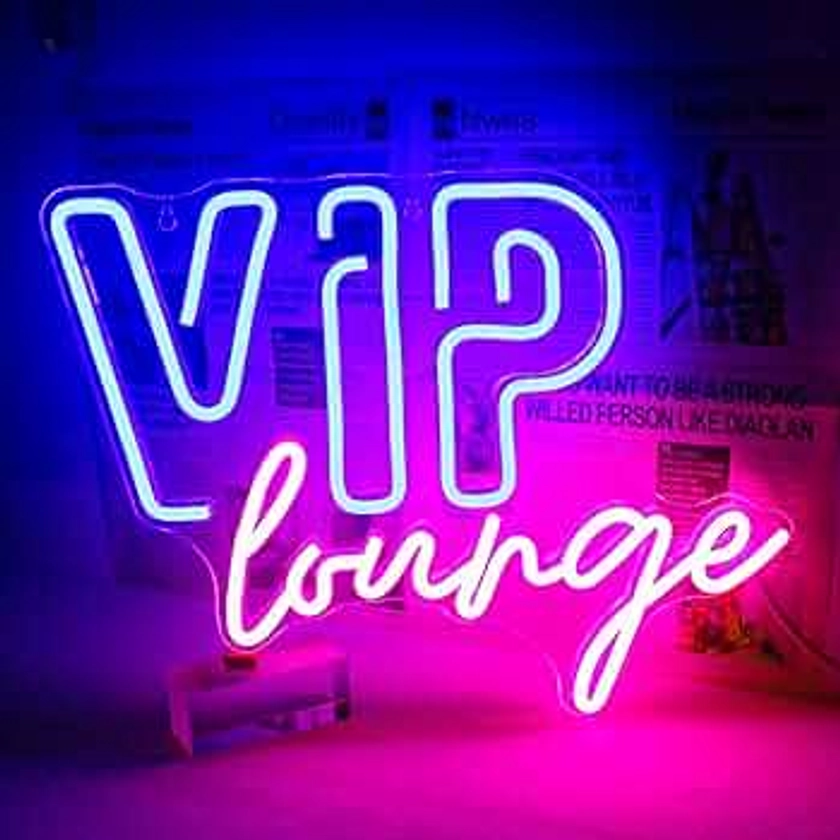 VIP Lounge Neon Signs for Wall Decor, VIP Neon Lights Signs for Room Decor, Led Light Up Sign with USB Powered for Bar, Hotel, Cafe, VIP Room, Home Decoration (Blue&Pink)