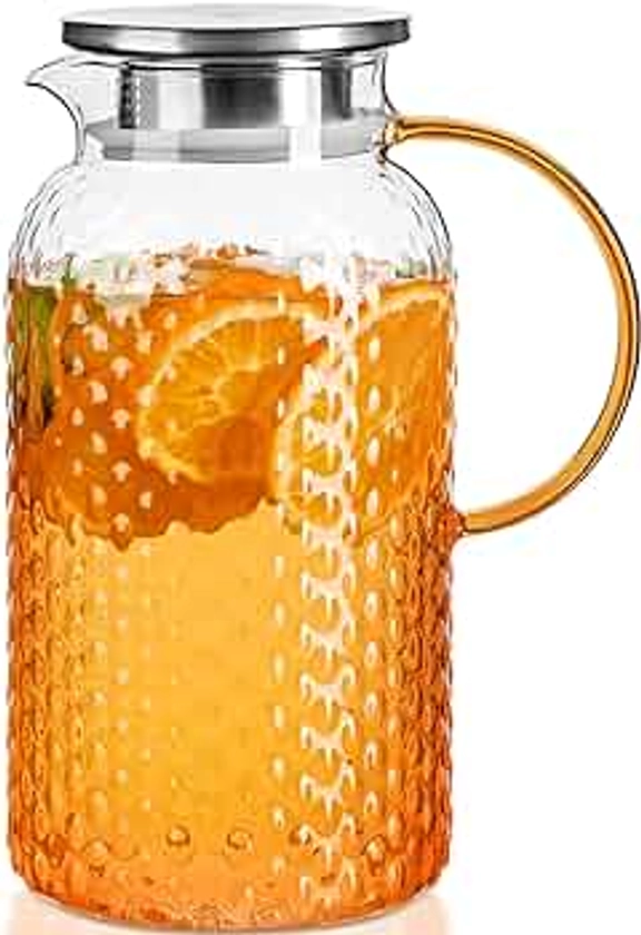 PARACITY Glass Pitcher Squama Designed 64 oz, High Borosilicate Water Pitcher, Iced Tea Pitcher with Lid and Spout, Large Bore Design for Easy Cleaning, for Cold/Hot Drinks, Iced Tea, Juice, Milk