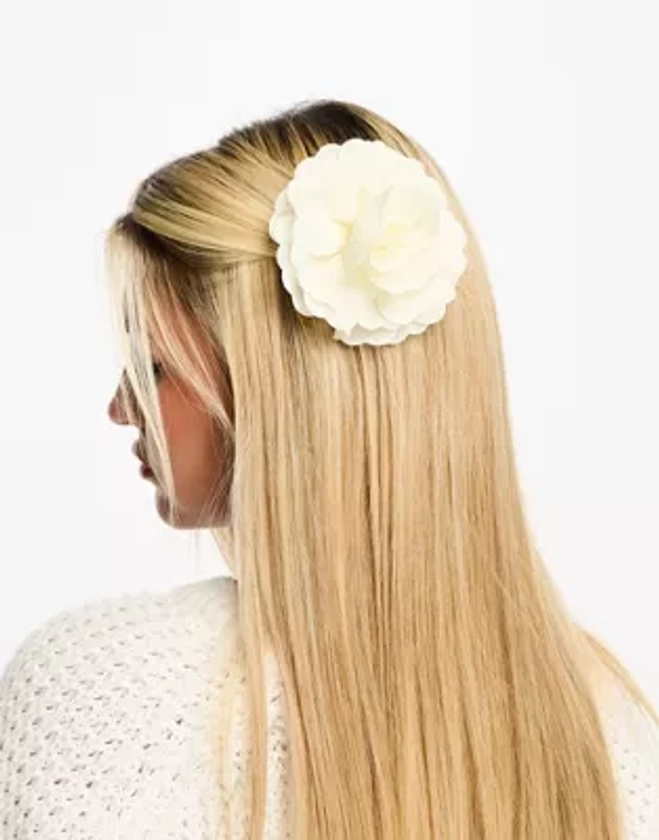 My Accessories London chiffon flower hair clip in white | ASOS