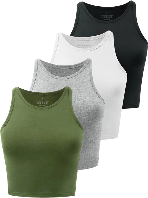 Crop Tops for Women Workout Cropped Tank Top High Neck Camisole Yoga Shirts Athletic Undershirts 4 Pack