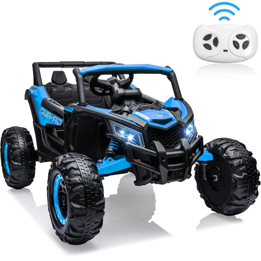 iYofe 24V Ride on Toys for Kids, Large Seat Ride on UTV Cars with Remote Control, Battery Powered Kids Car Electric Vehicle with 3 Speed, Bluetooth Music, 4 Wheels Spring Suspension, Blue