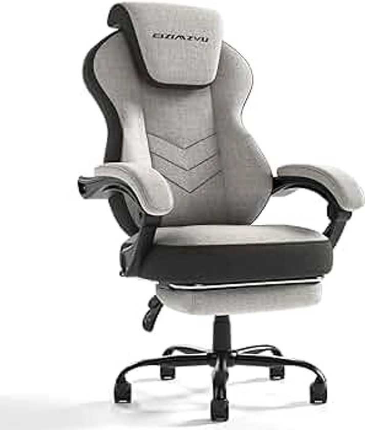 Gaming Chair, Adjustable Headrests Computer Office Chair, Linkage Armrests and Footrest PC Video Game Chair, Adjustable Swivel Computer Chair with Footrest (Grey)