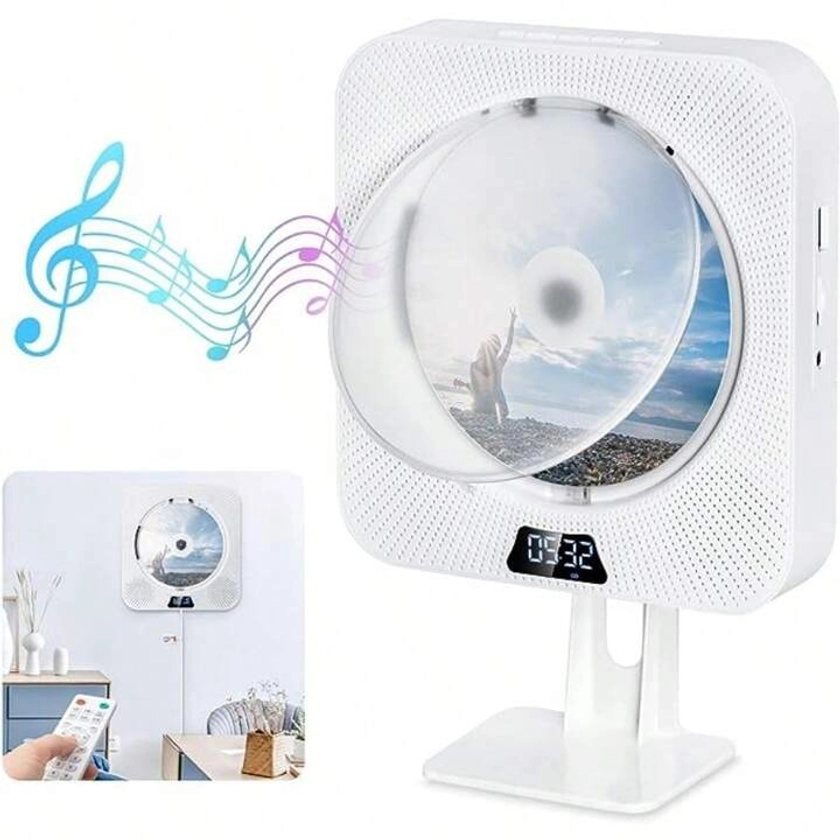 1pc White Portable Cd Player, Wall Mountable/desk Standable, Built-in Hifi Speaker Mp3 Music Player