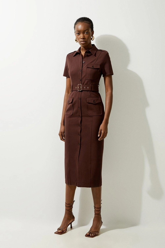 Petite Pocket Detail Ponte Jersey Short Sleeve Midi Dress | Karen Millen