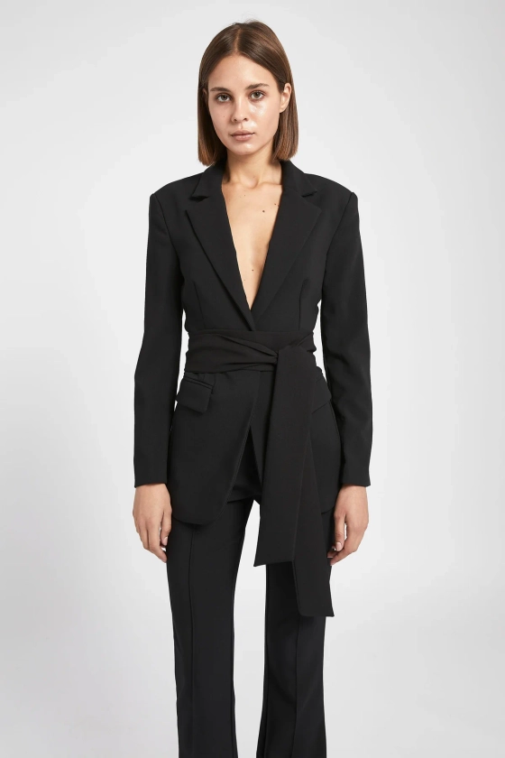 Classic Blazer With Belt - Black