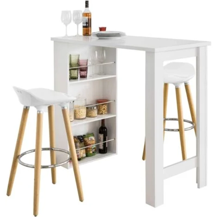 Table Haute de Bar Mange-debout Cuisine avec rangements– Blanc FWT17-W SoBuy®