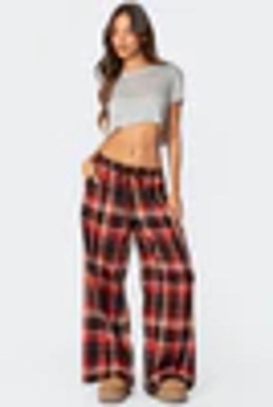 Lounge Around Plaid Wide Leg Pants