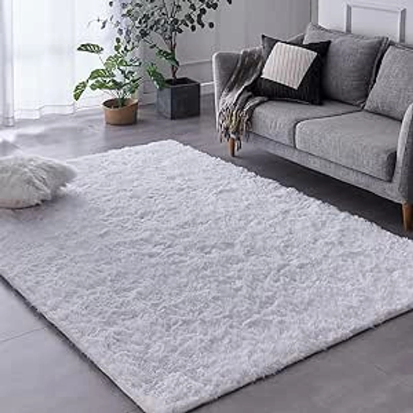 Amazon.com: TABAYON Luxury Shag Area Rug, 3x5 Feet White Rectangle Plush Fuzzy Rugs, Non-Slip Shaggy Furry Carpets for Kids Room Bedroom : Home & Kitchen