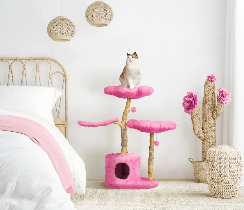 Cherry Blossom Monotone Tres Modern Cat Tree, Large, Pink, Kbspets