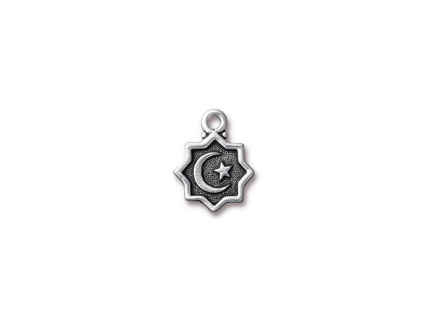 TierraCast 20x16mm Antique Silver-Plated Crescent Moon and Star Charm