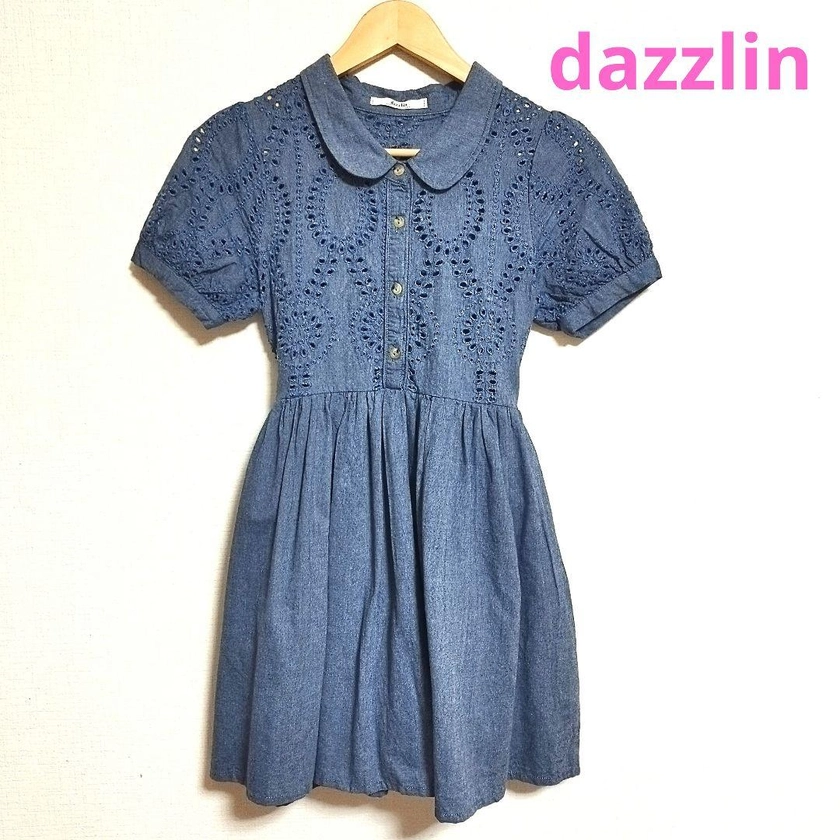 dazzlin★カットワークレース綿デニム ワンピース★リボン ブルー ネイビー | Shop at Mercari from Japan! | Buyee