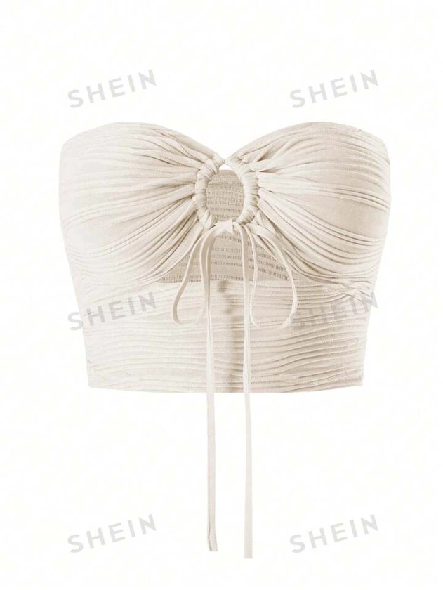 SHEIN MOD Drawstring Ruched Cut Out Front Crop Tube Top