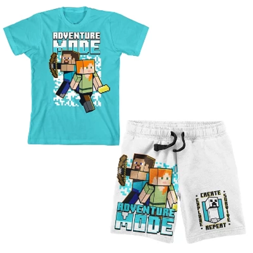 Minecraft Adventure Mode Boy's Short Sleeve Shirt & Lounge Shorts Combo Set-Medium