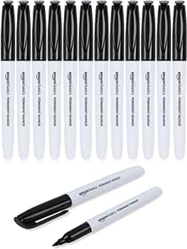 Amazon Basics Permanent Markers - Black - Pack of 12