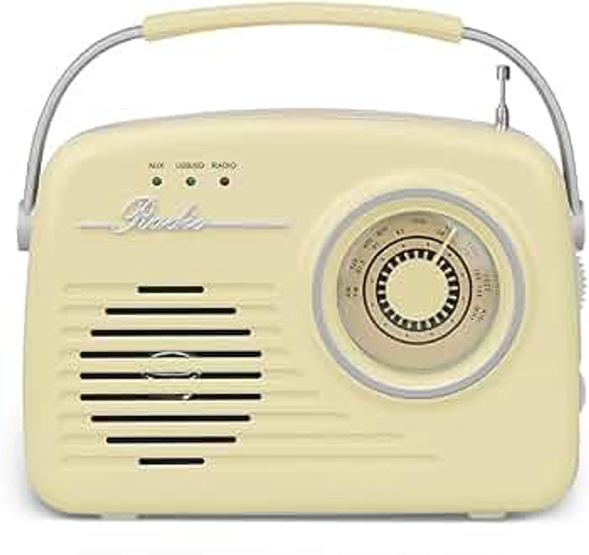 Setty Radio Haut-Parleur Bluetooth Portable sans Fil rétro années 50 - Radio Vintage - Décoration de Cuisine - avec Fonction USB SD AUX - Beige