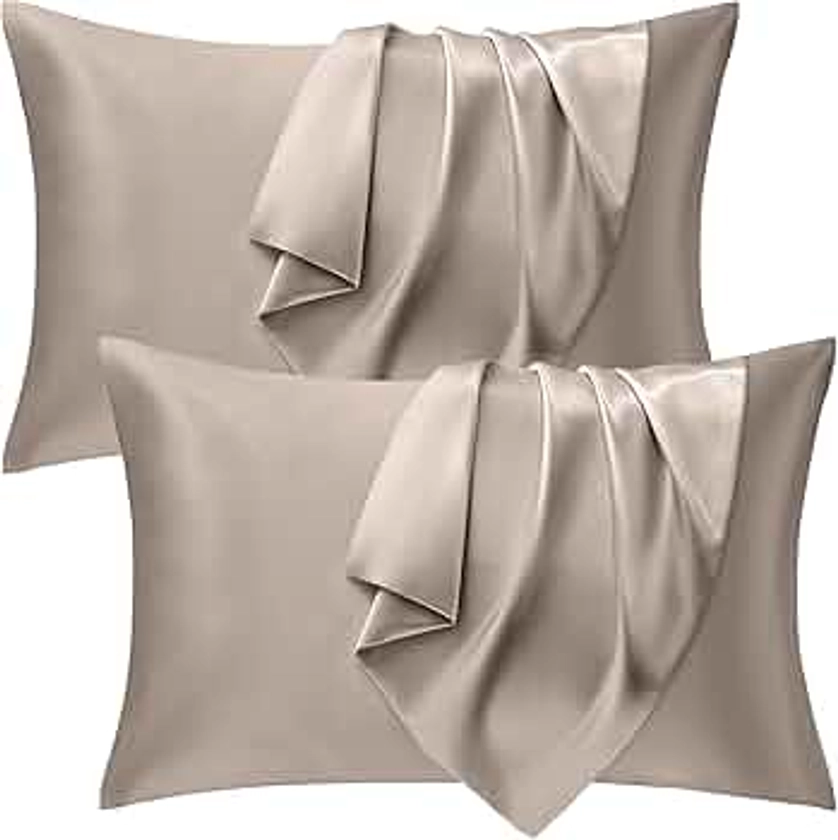 Seiwohl Satin Pillowcase 2 Pack - Soft as Silk Pillowcases for Hair and Skin Taupe Pillow Cases for sleeping, Cooling Pillow cases with Envelope Closure, Standard Size 50x75 cm