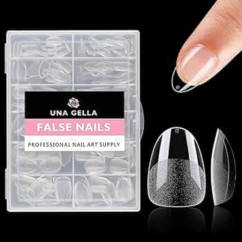 UNA GELLA Extra Short Almond Nail Tips Full Cover 216PCS Gel x Nail Tips Short Almond Shaped Nails Tips Soft Gelly Gel Clear Fake Nails Tip for Acrylic Nail Tip Soak Off Home DIY Salon Nails 12 Sizes