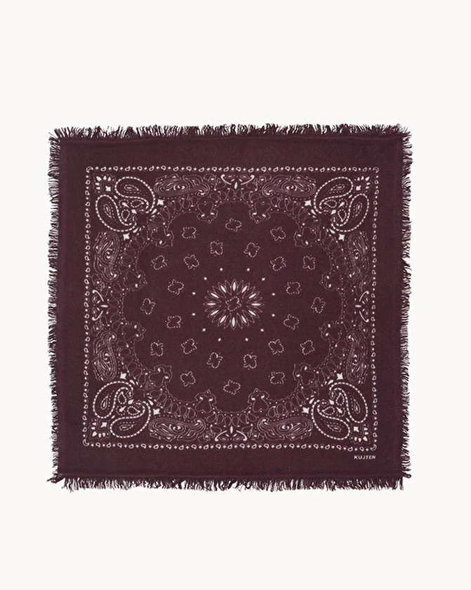 Petit bandana cachemire imprimé, 2 fils Bordeaux | Petit Bandana Hachi | Kujten Cachemire