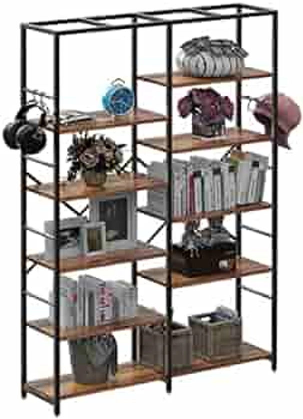 Monesti Bookshelf, 5 Tier Bookcase with 5 S-Hooks, Book Shelf for Bedroom, Living Room, Kitchen, Study and Home Office(Rustic Brown).