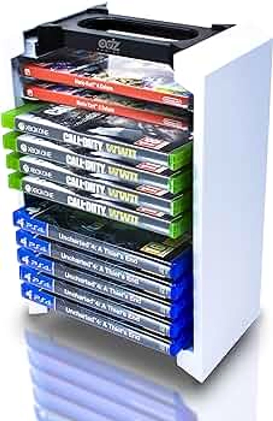 ADZ Game Storage Tower – Universal Games Storage Tower – Stores 12 Game or Blu-Ray Disks – Game Tower Rack for PS4, PS5, Xbox One, Xbox Series X/S, Switch Games and Blu-Ray Cases