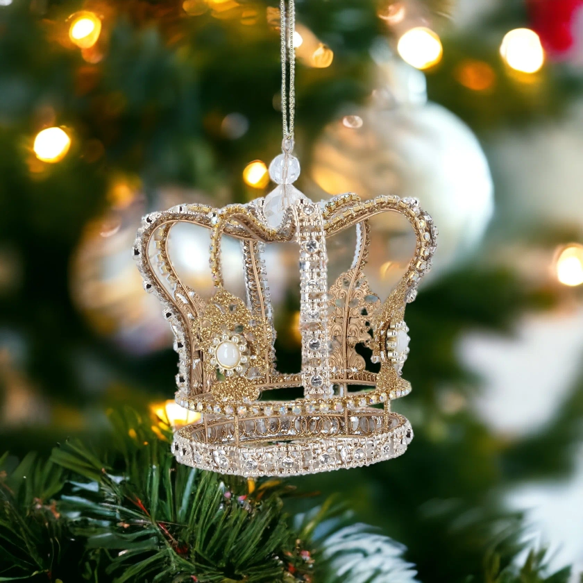 Gold Diamante Crown Christmas Tree Hanging Decoration