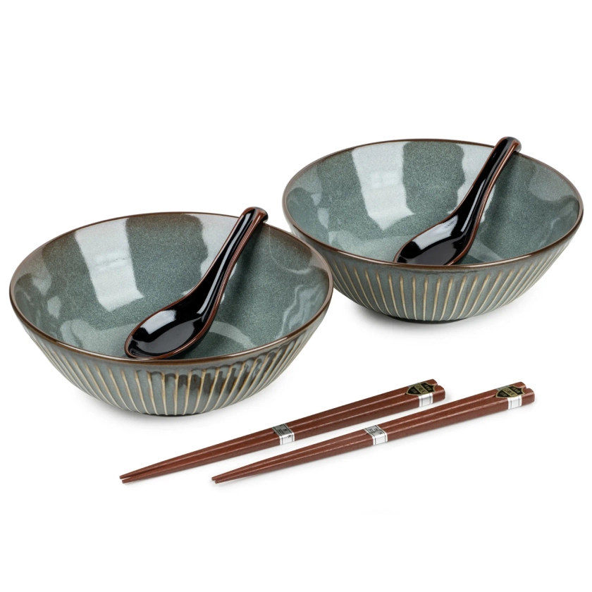 Olive Green Sendan Japanese Ramen Bowl Gift Set | Japanese Bowls