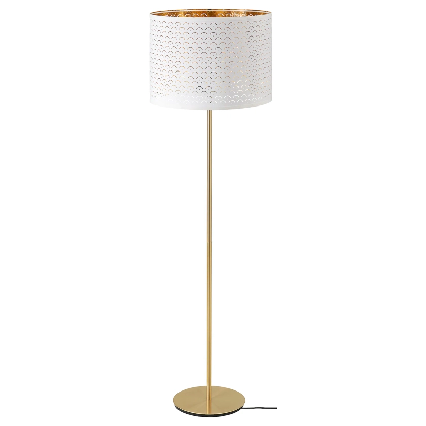 NYMÖ / SKAFTET lampadaire, blanc pied laiton/pied laiton - IKEA