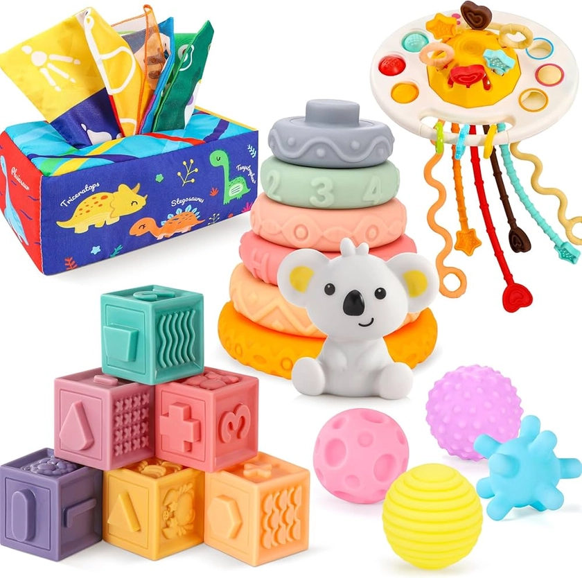 Gontence Jouet Bebe 1 an, 5 in 1 Jeux Montessori, Jouet Sensoriel Bebe | Cube d'Activité Bébé | Balles Sensoarielles Bebe, Cadeau 6 Mois