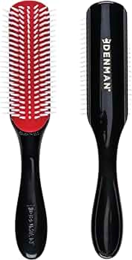 Denman Curly Hair Brush D3 (Black & Red) 7 Row Styling Brush for Detangling, Separating, Shaping and Defining Curls - For Women and Men