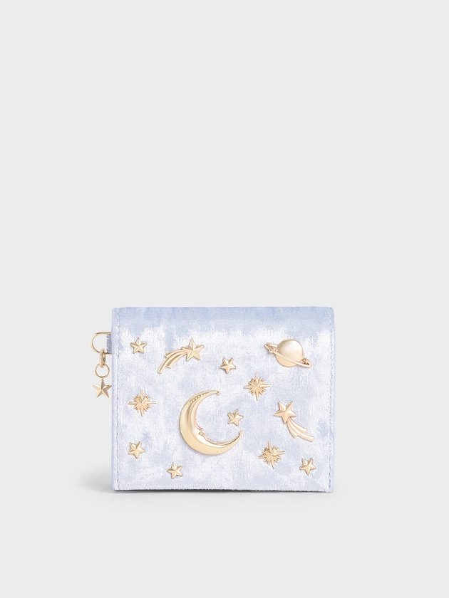 Light Blue Velvet Embellished Card Holder | CHARLES & KEITH