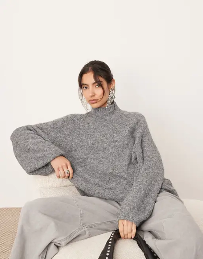 ASOS EDITION - Pull oversize en maille à col montant - Gris chiné | ASOS