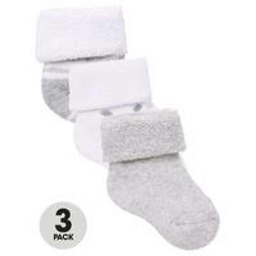 Baby Unisex 3 Pack Little Spot, Stripe and Plain Terry Socks - Grey