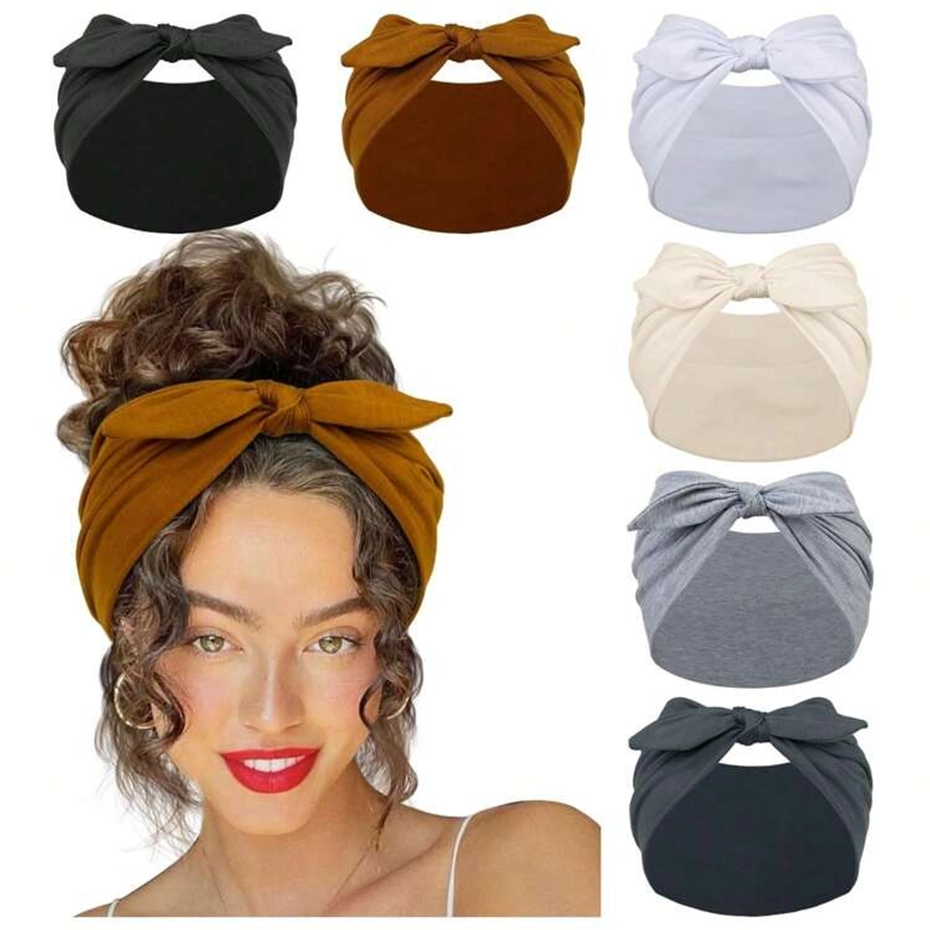 1 pièce Serre-tête large à oreilles de lapin, bandeau élastique de décoration de couleur unie mignon et doux avec nœud papillon pour filles, Noël