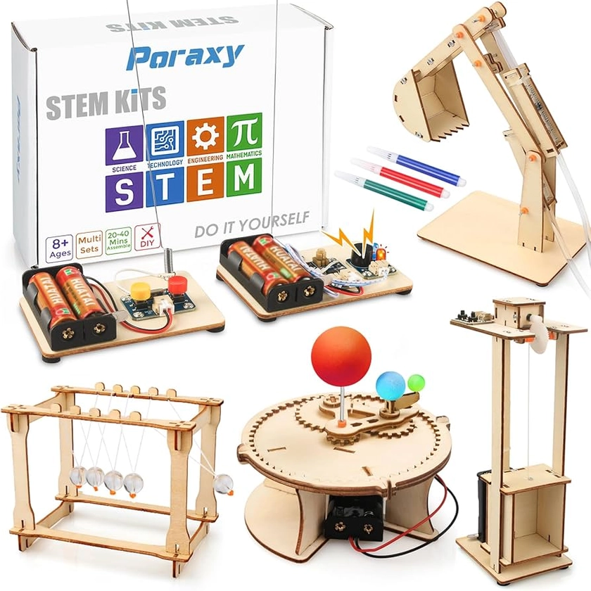 Amazon.com: Poraxy 5 Set STEM Science Kits for Kids Age 5-7 8-12, Wooden Building STEM Projects, 3D Puzzles, Experiment Crafts Model, Toys for Ages 8-13, Gifts for Boys and Girls 6 7 8 9 10 11 12 13 Years Old : Toys & Games