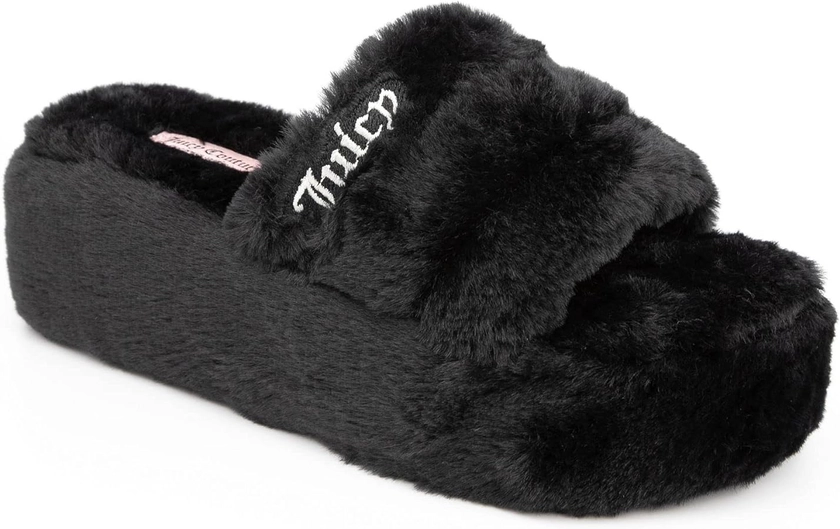 Juicy Couture Women's Slide Sandals With Faux Fur Slipper Sandals, Furry Slides, Womens Slip On Slippers