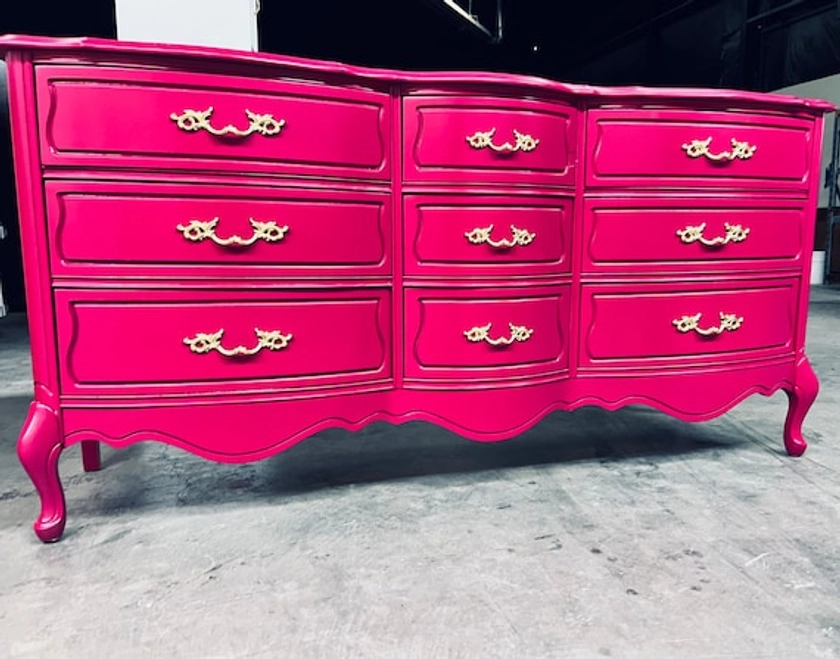 Dresser Console Credenza French Provincial 9 Drawer Dresser Set Magenta Pink Wood Nursery Bedroom Gift for Her Customizable - Etsy