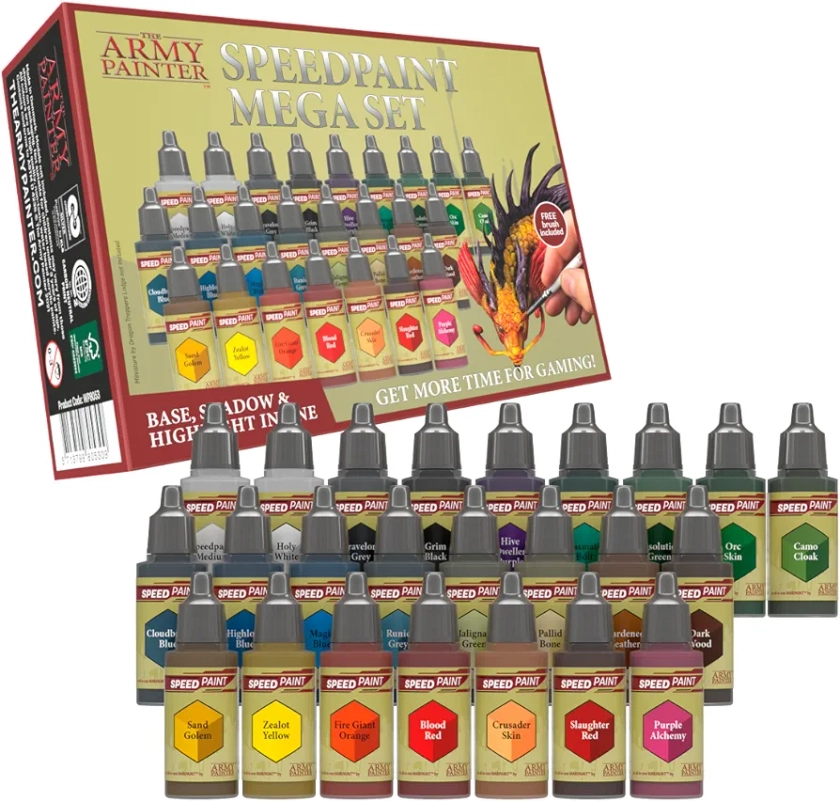 The Army Painter Speedpaint Mega Set 1.0, 24 Dropper Bottles of Non Toxic 18ml Acrylic Paints with Mixing Balls including 1 Monster Paint Brush
